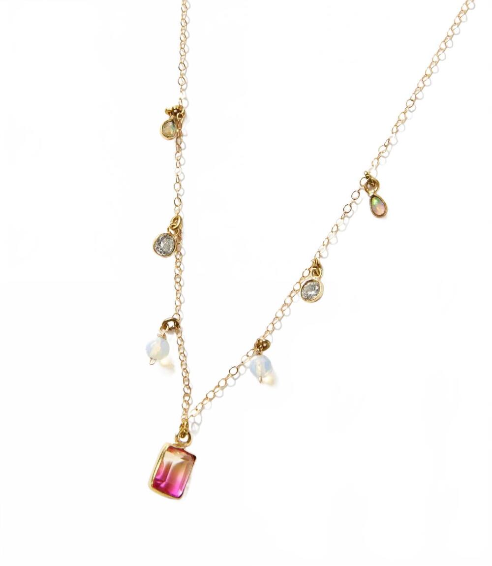 NEW NATIVE GEM women's gemstone station necklace in pink